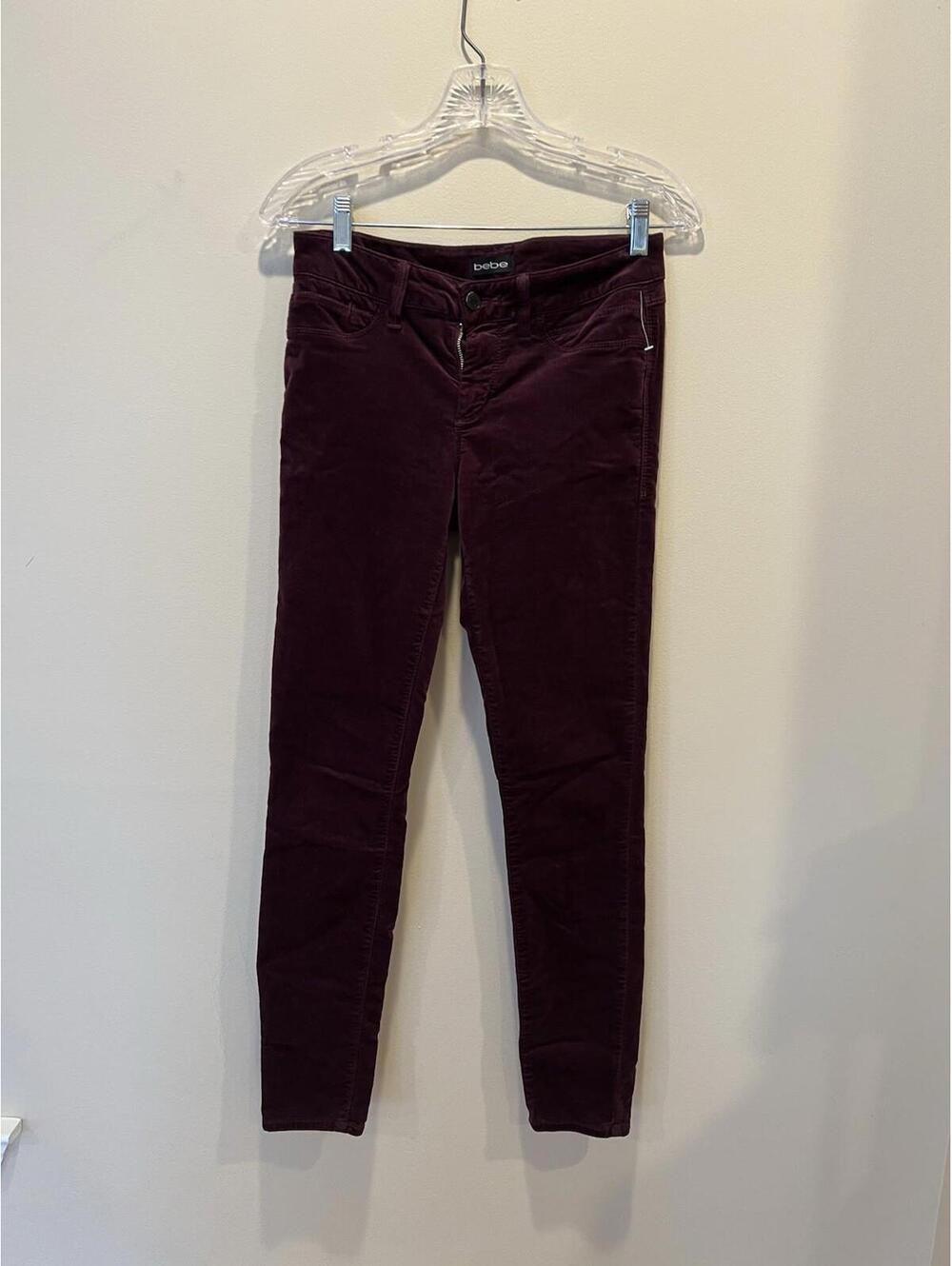 bebe Burgundy Velveteen Skinny Pants Size 7 Stretch USA Made